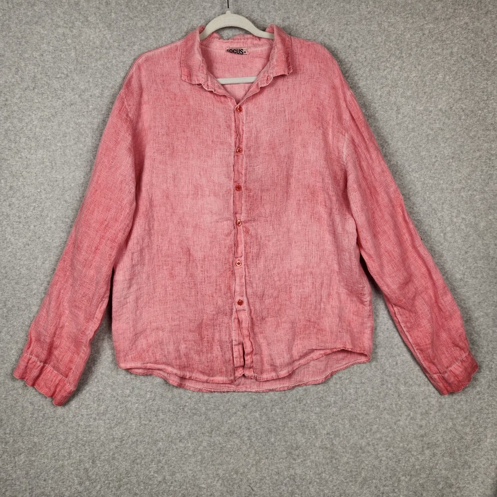 Focus Shirt Mens 2XL Pink Button Up Made in Italy 100% Linen Casual‎ Lightweight
